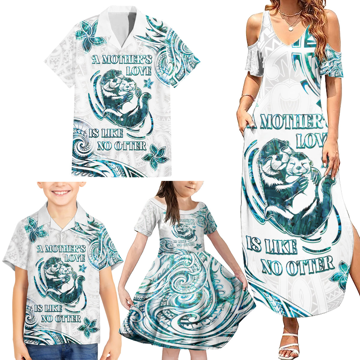 New Zealand Aotearoa Hari Ra Mama Family Matching Summer Maxi Dress and Hawaiian Shirt A Mother's Love Is Like No Otter LT05 - Polynesian Pride