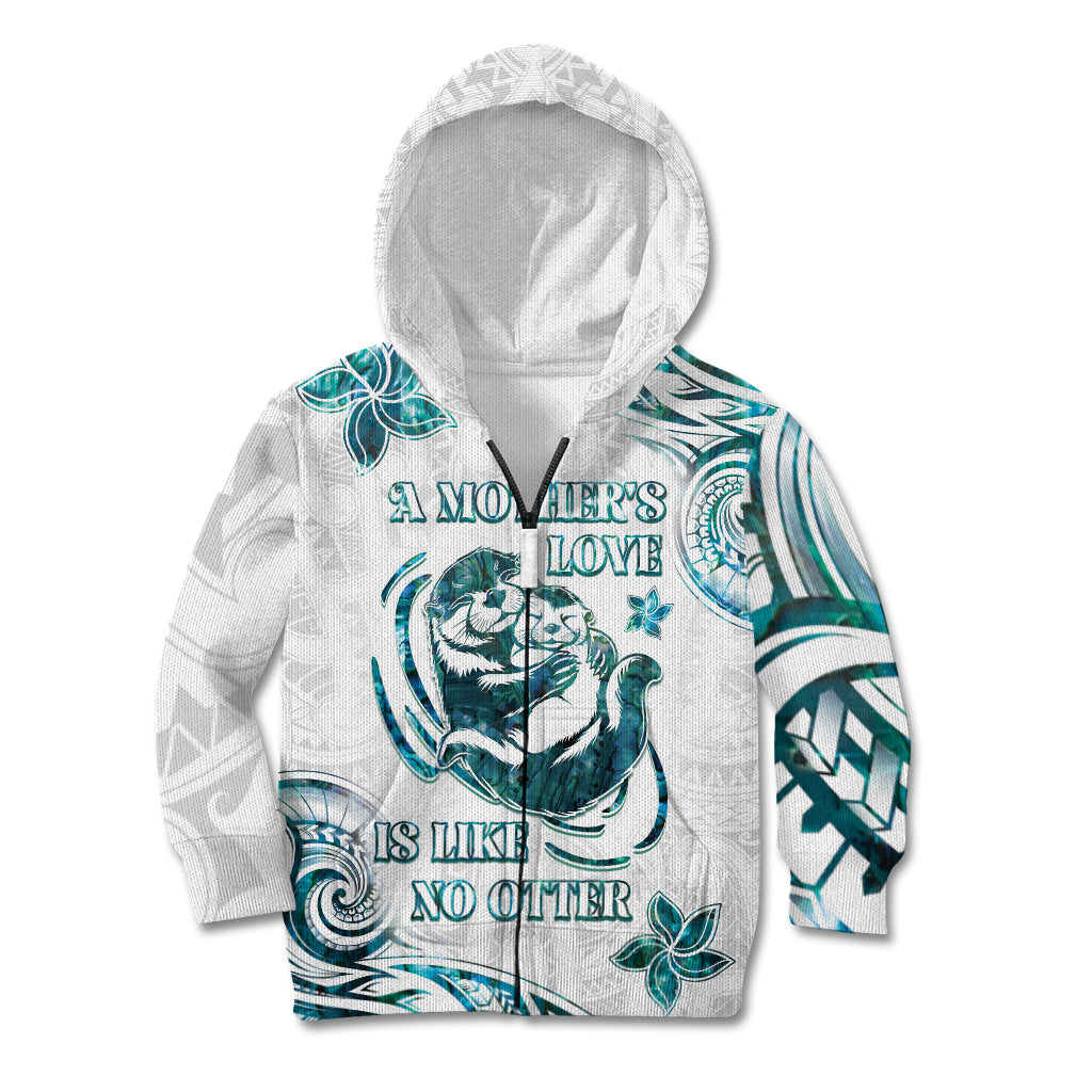New Zealand Aotearoa Hari Ra Mama Kid Hoodie A Mother's Love Is Like No Otter LT05 Zip Hoodie White - Polynesian Pride