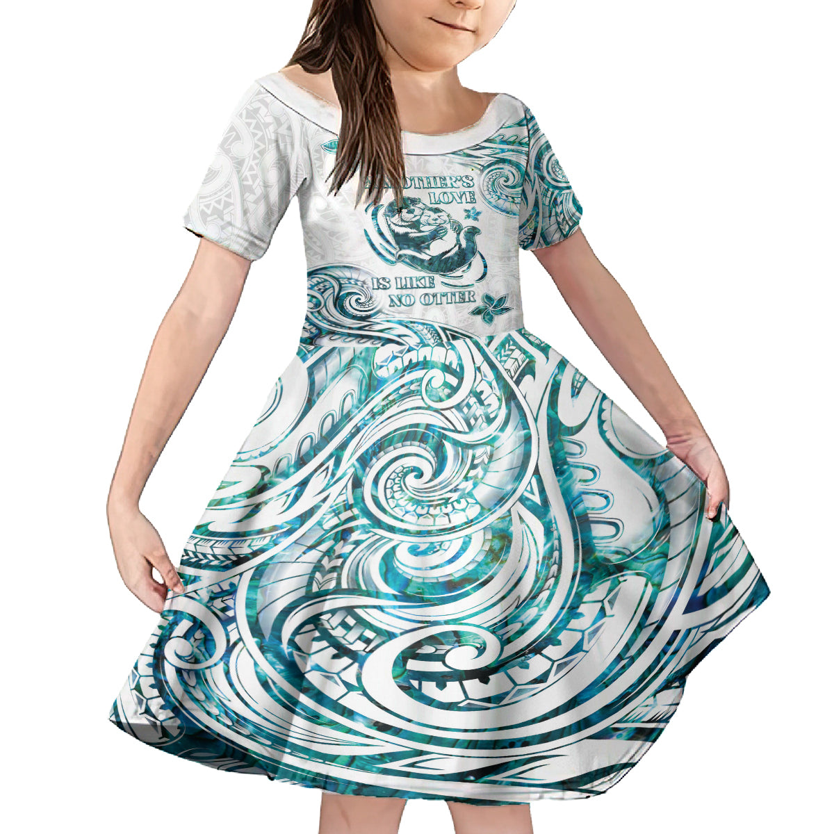 New Zealand Aotearoa Hari Ra Mama Kid Short Sleeve Dress A Mother's Love Is Like No Otter LT05 KID White - Polynesian Pride