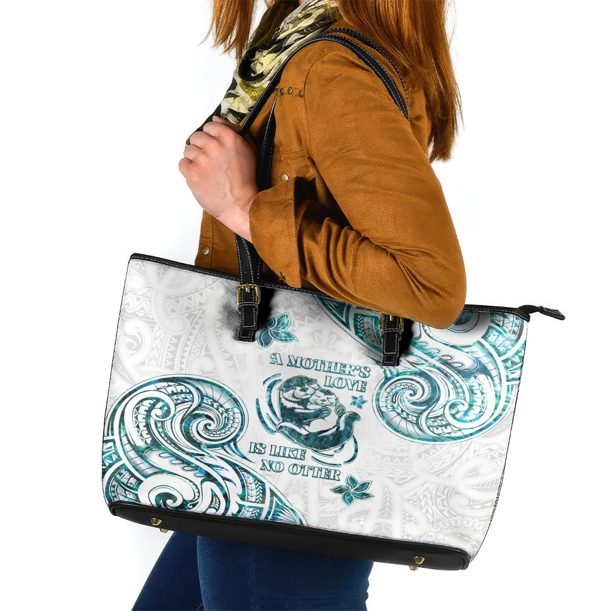 New Zealand Aotearoa Hari Ra Mama Leather Tote Bag A Mother's Love Is Like No Otter LT05 White - Polynesian Pride
