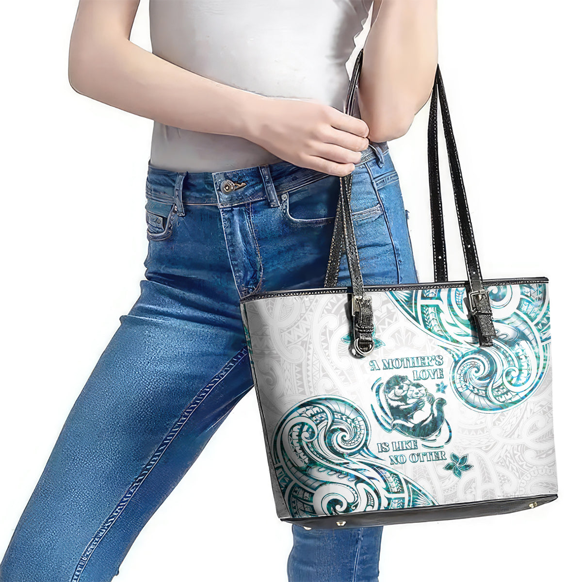 New Zealand Aotearoa Hari Ra Mama Leather Tote Bag A Mother's Love Is Like No Otter LT05 - Polynesian Pride