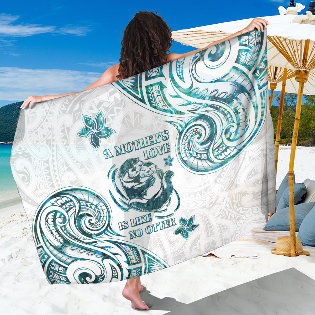 New Zealand Aotearoa Hari Ra Mama Sarong A Mother's Love Is Like No Otter LT05 One Size 44 x 66 inches White - Polynesian Pride