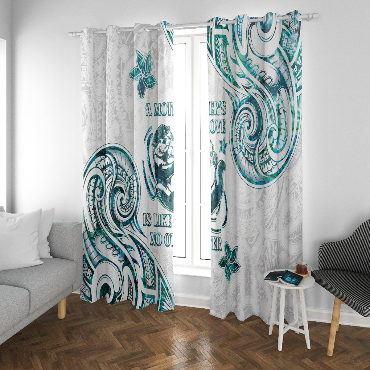 New Zealand Aotearoa Hari Ra Mama Window Curtain A Mother's Love Is Like No Otter LT05 With Grommets White - Polynesian Pride