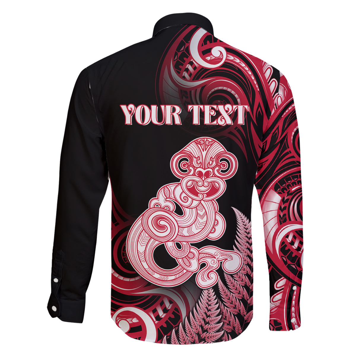 Personalised New Zealand Maori Taniwha Family Matching Off Shoulder Short Dress and Hawaiian Shirt Silver Fern Red Version LT05 - Polynesian Pride
