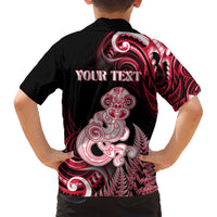 Personalised New Zealand Maori Taniwha Family Matching Short Sleeve Bodycon Dress and Hawaiian Shirt Silver Fern Red Version LT05 - Polynesian Pride