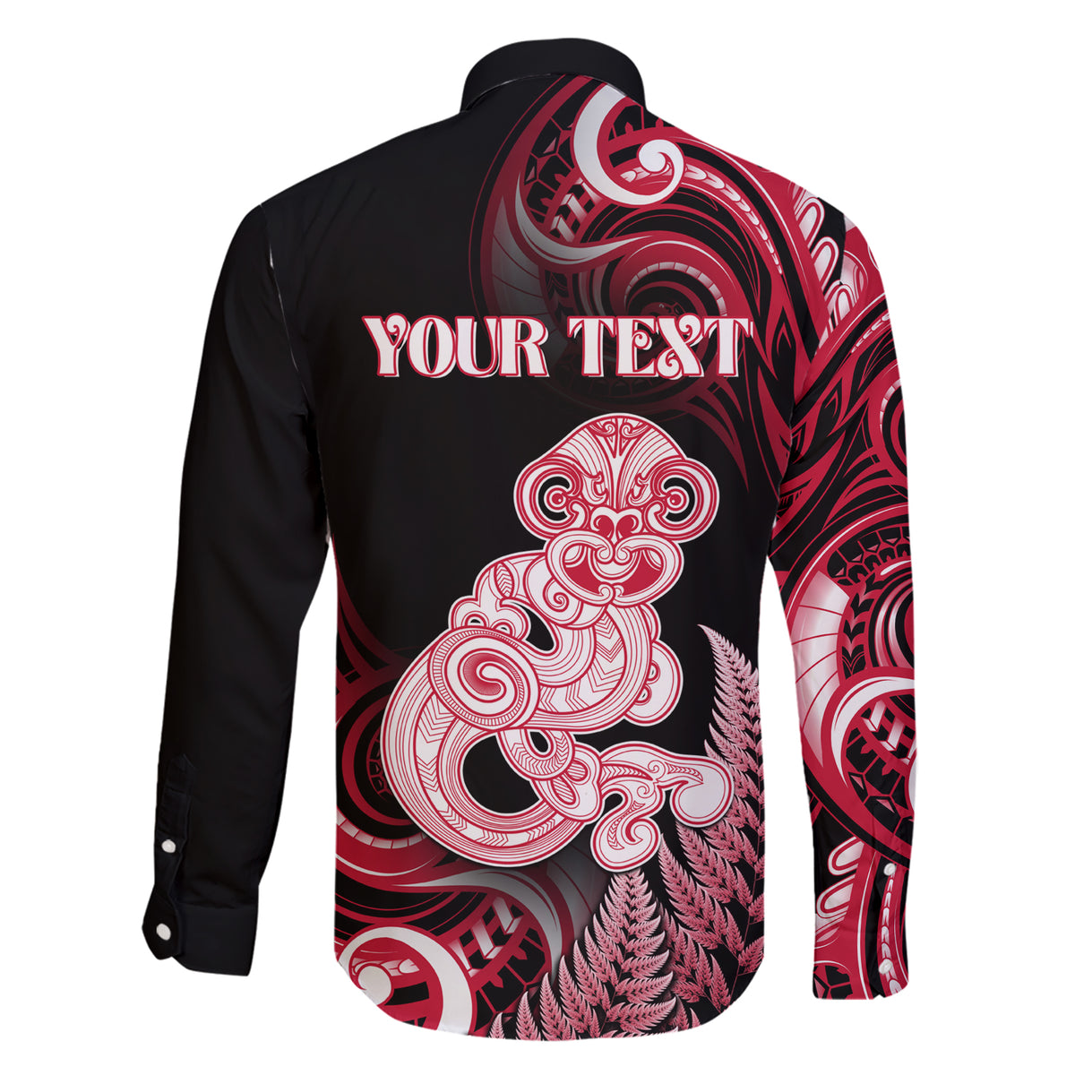 Personalised New Zealand Maori Taniwha Family Matching Short Sleeve Bodycon Dress and Hawaiian Shirt Silver Fern Red Version LT05 - Polynesian Pride
