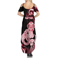 Personalised New Zealand Maori Taniwha Family Matching Summer Maxi Dress and Hawaiian Shirt Silver Fern Red Version LT05 - Polynesian Pride