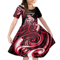 Personalised New Zealand Maori Taniwha Family Matching Tank Maxi Dress and Hawaiian Shirt Silver Fern Red Version LT05 Daughter's Dress Red - Polynesian Pride