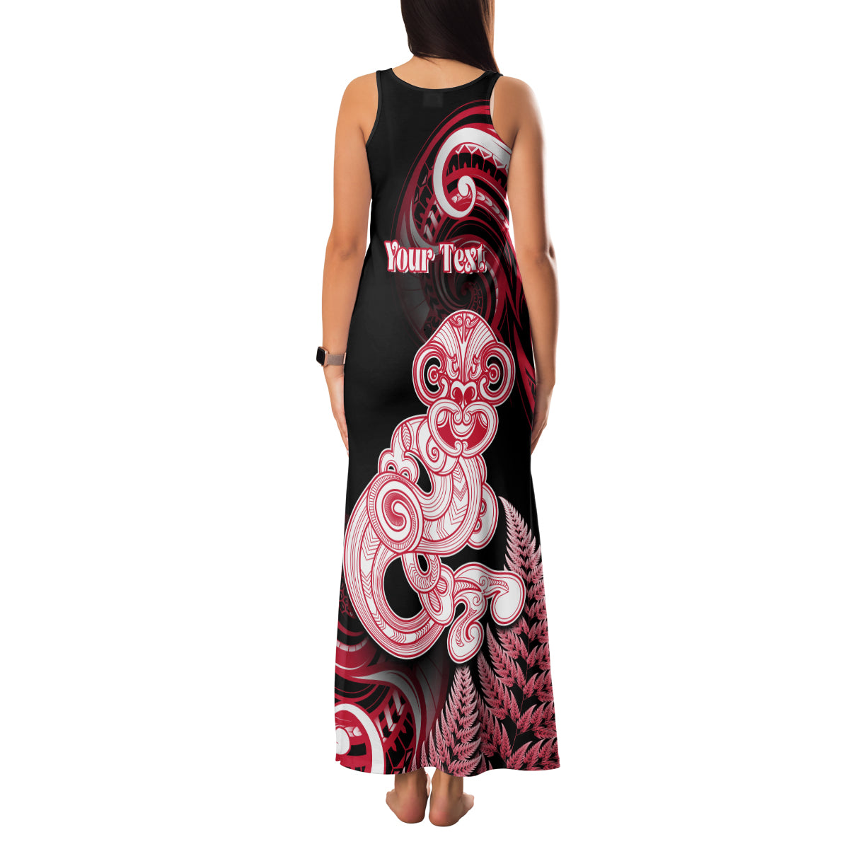 Personalised New Zealand Maori Taniwha Family Matching Tank Maxi Dress and Hawaiian Shirt Silver Fern Red Version LT05 - Polynesian Pride