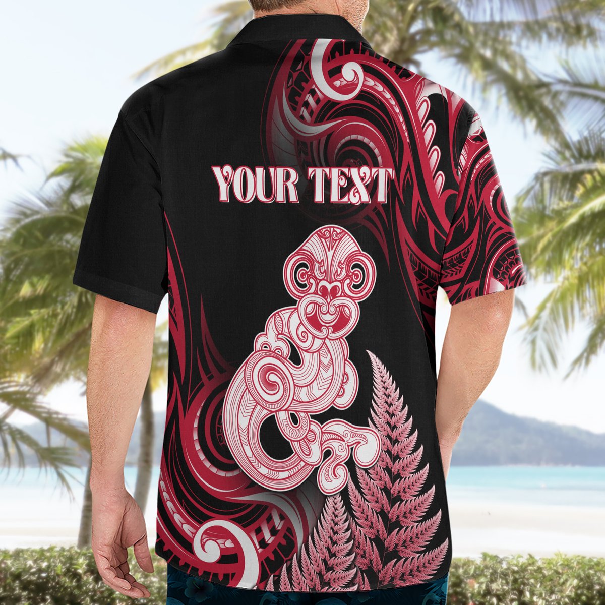 Personalised New Zealand Maori Taniwha Hawaiian Shirt Silver Fern Red Version