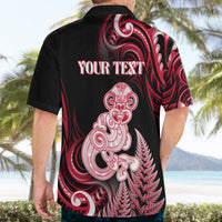 Personalised New Zealand Maori Taniwha Hawaiian Shirt Silver Fern Red Version