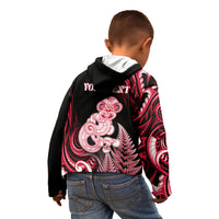 Personalised New Zealand Maori Taniwha Kid Hoodie Silver Fern Red Version LT05 - Polynesian Pride