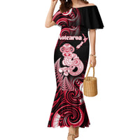 Personalised New Zealand Maori Taniwha Mermaid Dress Silver Fern Red Version LT05 Women Red - Polynesian Pride