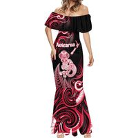 Personalised New Zealand Maori Taniwha Mermaid Dress Silver Fern Red Version LT05 - Polynesian Pride
