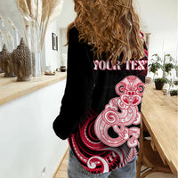 Personalised New Zealand Maori Taniwha Women Casual Shirt Silver Fern Red Version LT05 - Polynesian Pride
