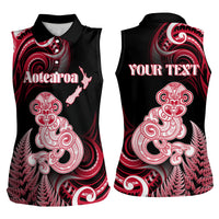 Personalised New Zealand Maori Taniwha Women Sleeveless Polo Shirt Silver Fern Red Version LT05 - Polynesian Pride