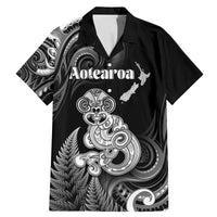 Personalised New Zealand Maori Taniwha Family Matching Mermaid Dress and Hawaiian Shirt Silver Fern Black Version LT05 Dad's Shirt - Short Sleeve Black - Polynesian Pride