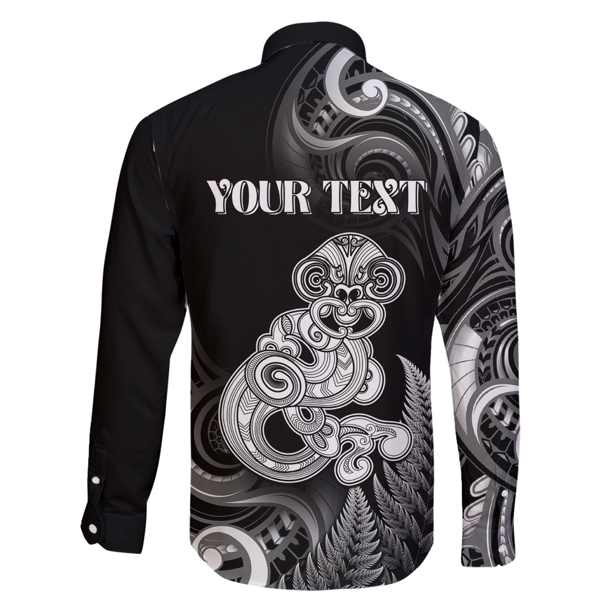 Personalised New Zealand Maori Taniwha Family Matching Off Shoulder Short Dress and Hawaiian Shirt Silver Fern Black Version LT05 - Polynesian Pride