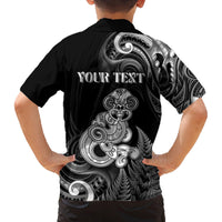 Personalised New Zealand Maori Taniwha Family Matching Puletasi and Hawaiian Shirt Silver Fern Black Version LT05 - Polynesian Pride