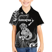 Personalised New Zealand Maori Taniwha Family Matching Tank Maxi Dress and Hawaiian Shirt Silver Fern Black Version LT05 Son's Shirt Black - Polynesian Pride