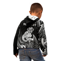 Personalised New Zealand Maori Taniwha Kid Hoodie Silver Fern Black Version LT05 - Polynesian Pride