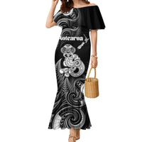 Personalised New Zealand Maori Taniwha Mermaid Dress Silver Fern Black Version LT05 Women Black - Polynesian Pride