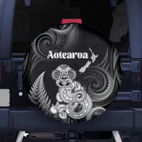 New Zealand Maori Taniwha Spare Tire Cover Silver Fern Black Version LT05 - Polynesian Pride