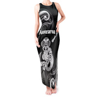 Personalised New Zealand Maori Taniwha Tank Maxi Dress Silver Fern Black Version LT05 Women Black - Polynesian Pride