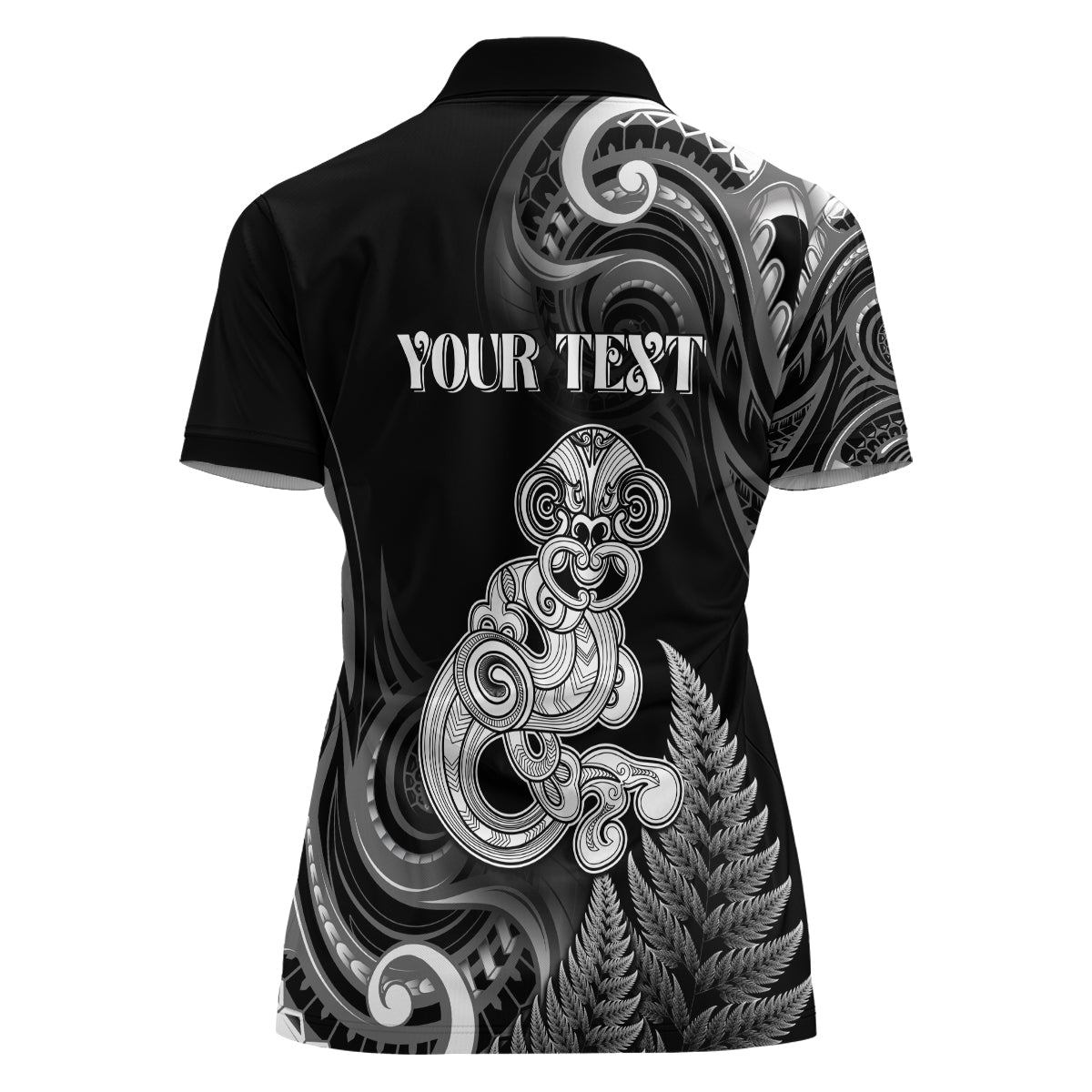 Personalised New Zealand Maori Taniwha Women Polo Shirt Silver Fern Black Version LT05 - Polynesian Pride