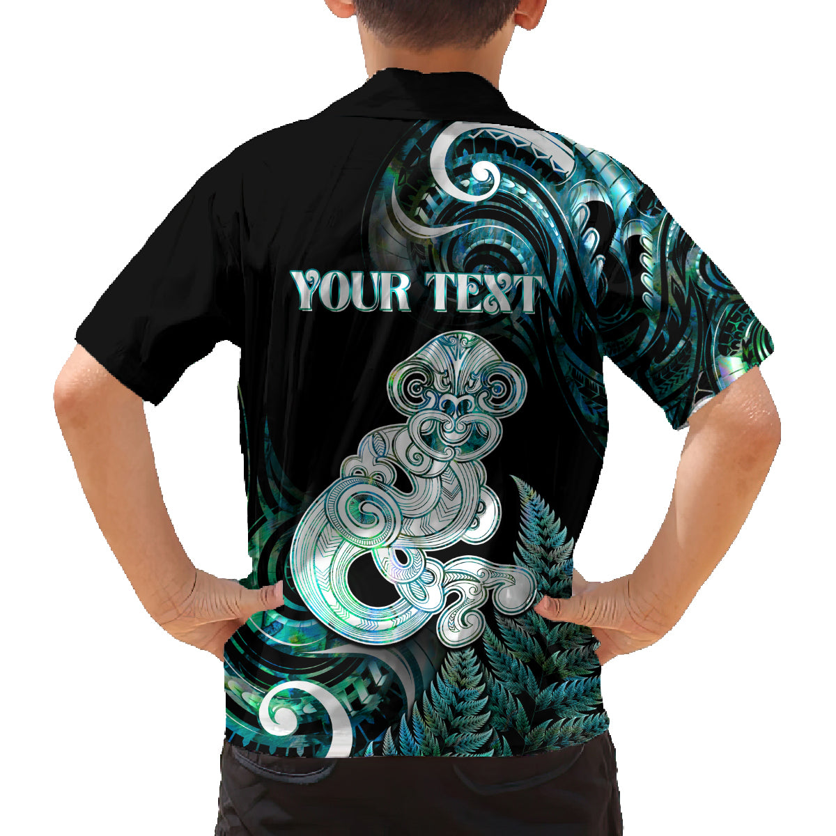 Personalised New Zealand Maori Taniwha Family Matching Off Shoulder Short Dress and Hawaiian Shirt Silver Fern Paua Shell Version LT05 - Polynesian Pride