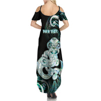 Personalised New Zealand Maori Taniwha Family Matching Summer Maxi Dress and Hawaiian Shirt Silver Fern Paua Shell Version LT05 - Polynesian Pride