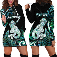Personalised New Zealand Maori Taniwha Hoodie Dress Silver Fern Paua Shell Version LT05 - Polynesian Pride