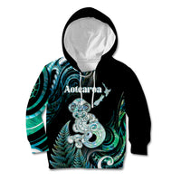 Personalised New Zealand Maori Taniwha Kid Hoodie Silver Fern Paua Shell Version LT05 Hoodie Turquoise - Polynesian Pride