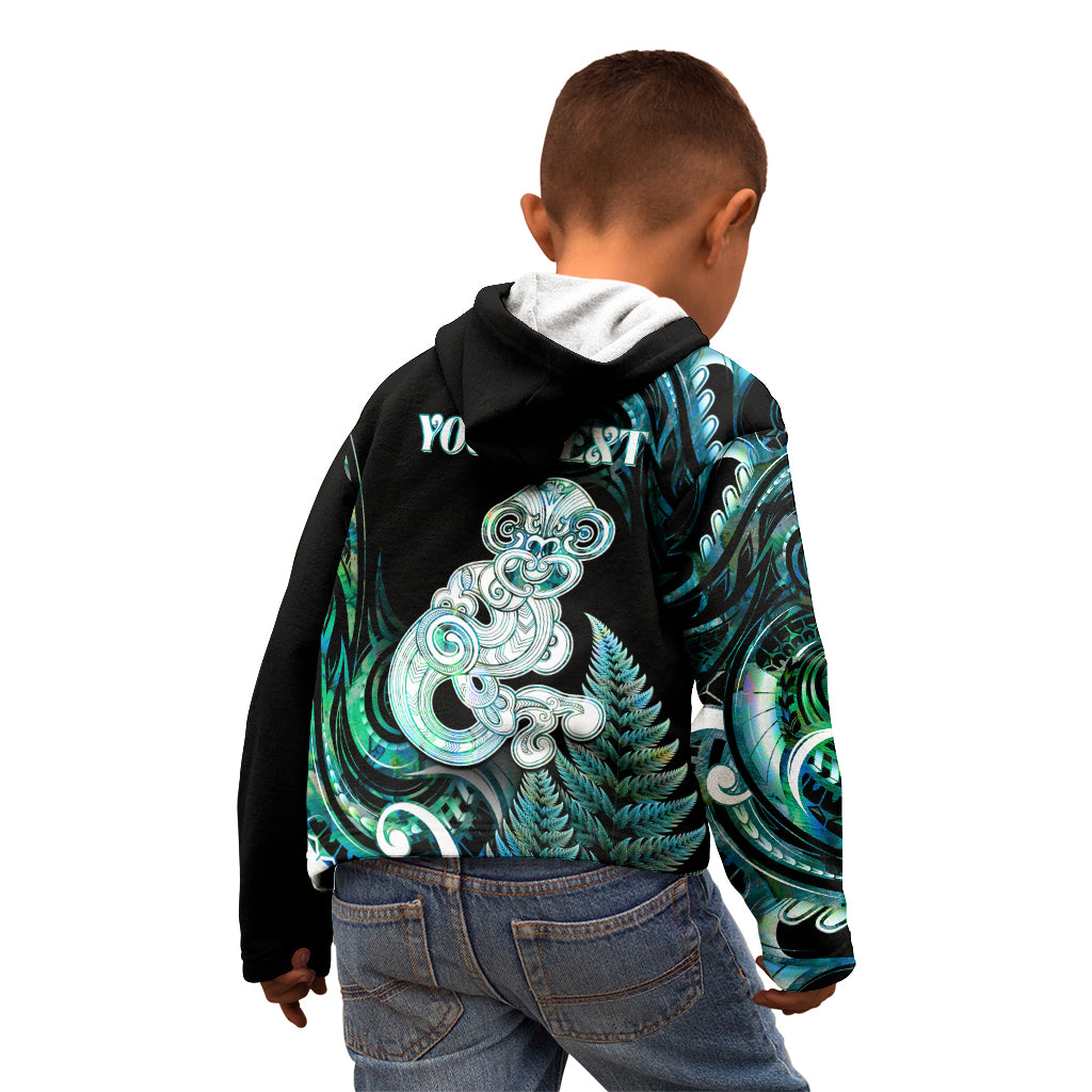 Personalised New Zealand Maori Taniwha Kid Hoodie Silver Fern Paua Shell Version LT05 - Polynesian Pride