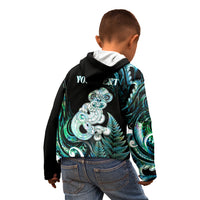 Personalised New Zealand Maori Taniwha Kid Hoodie Silver Fern Paua Shell Version LT05 - Polynesian Pride