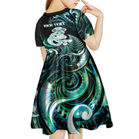 Personalised New Zealand Maori Taniwha Kid Short Sleeve Dress Silver Fern Paua Shell Version LT05 - Polynesian Pride