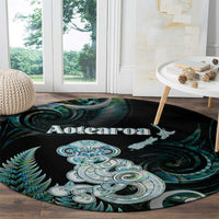 New Zealand Maori Taniwha Round Carpet Silver Fern Paua Shell Version