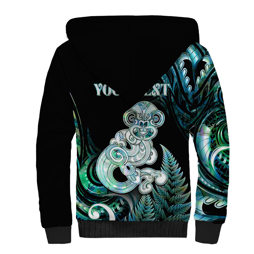 Personalised New Zealand Maori Taniwha Sherpa Hoodie Silver Fern Paua Shell Version LT05 - Polynesian Pride