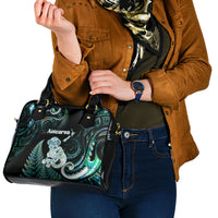 New Zealand Maori Taniwha Shoulder Handbag Silver Fern Paua Shell Version