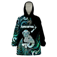 Personalised New Zealand Maori Taniwha Wearable Blanket Hoodie Silver Fern Paua Shell Version LT05 One Size Turquoise - Polynesian Pride