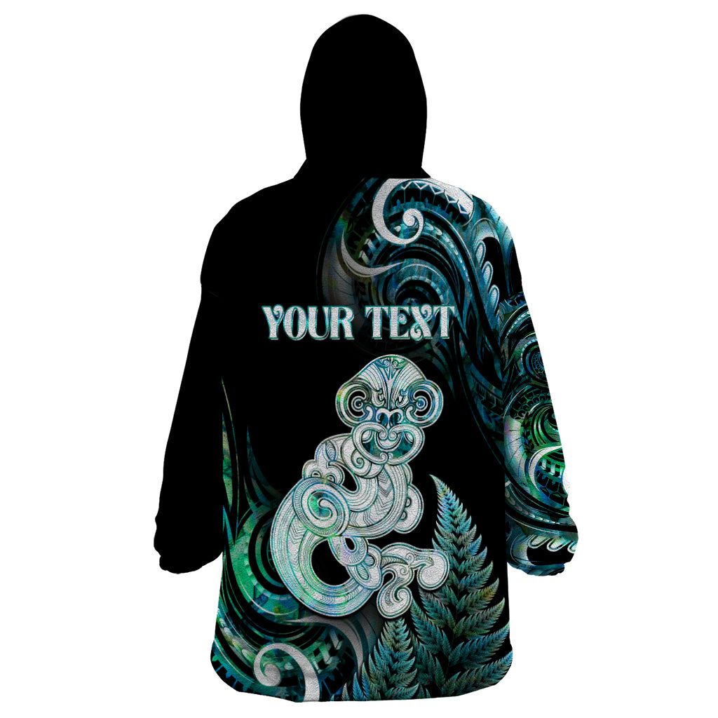 Personalised New Zealand Maori Taniwha Wearable Blanket Hoodie Silver Fern Paua Shell Version LT05 - Polynesian Pride