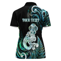Personalised New Zealand Maori Taniwha Women Polo Shirt Silver Fern Paua Shell Version LT05 - Polynesian Pride
