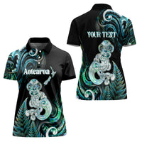 Personalised New Zealand Maori Taniwha Women Polo Shirt Silver Fern Paua Shell Version LT05 - Polynesian Pride