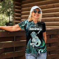 Personalised New Zealand Maori Taniwha Women Polo Shirt Silver Fern Paua Shell Version LT05 - Polynesian Pride