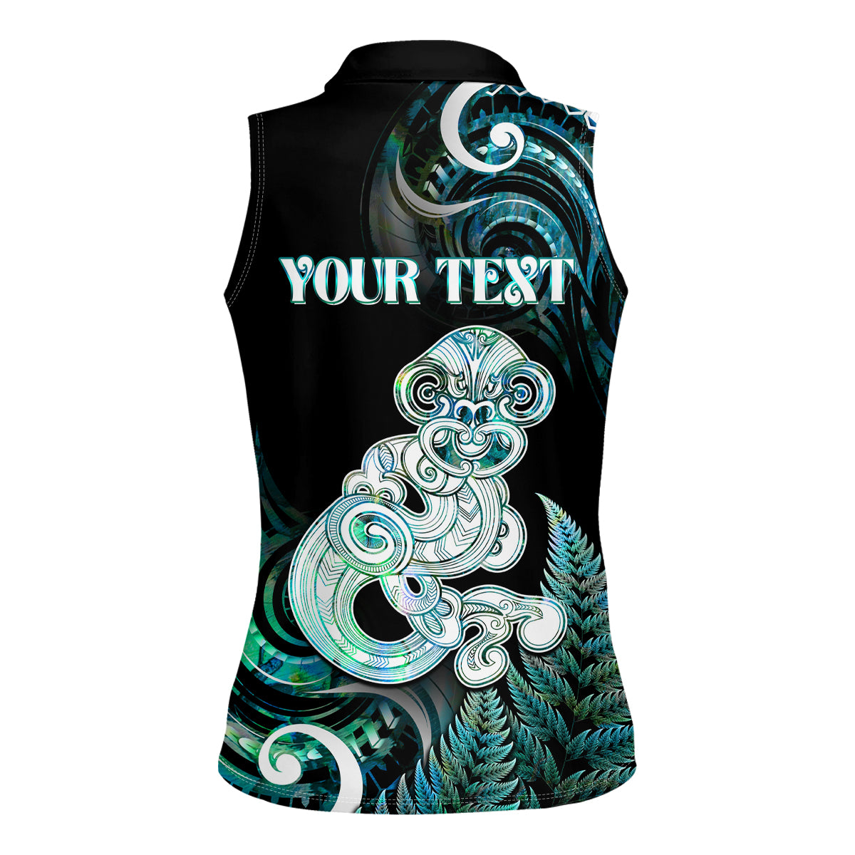 Personalised New Zealand Maori Taniwha Women Sleeveless Polo Shirt Silver Fern Paua Shell Version LT05 - Polynesian Pride