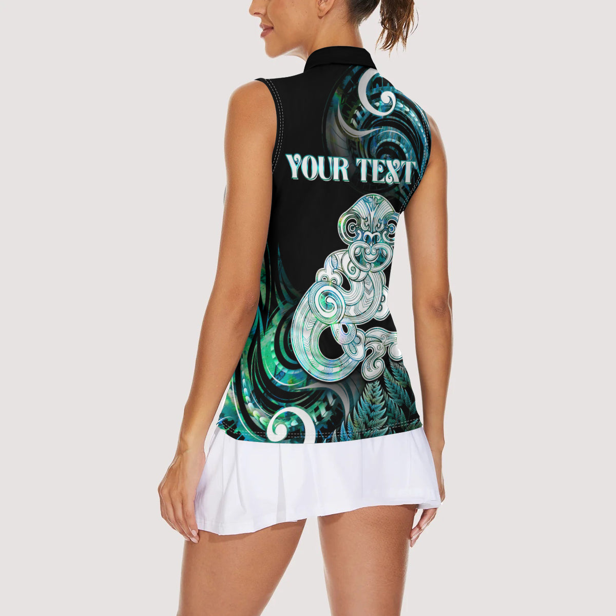 Personalised New Zealand Maori Taniwha Women Sleeveless Polo Shirt Silver Fern Paua Shell Version LT05 - Polynesian Pride