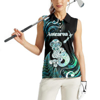 Personalised New Zealand Maori Taniwha Women Sleeveless Polo Shirt Silver Fern Paua Shell Version LT05 - Polynesian Pride