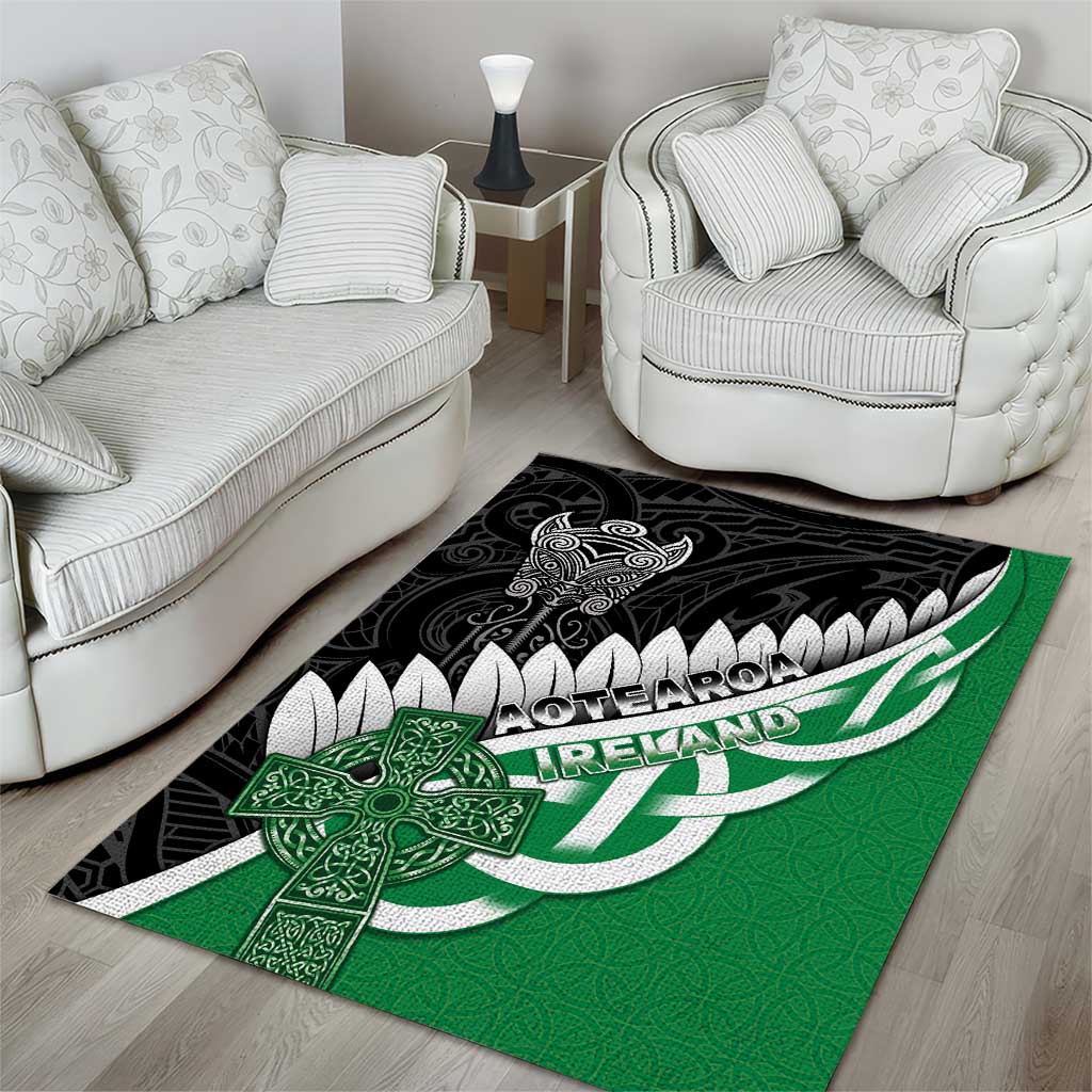 New Zealand And Ireland Rugby Area Rug Silver Fern With Celtic Cross