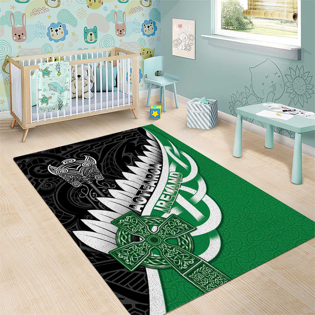 New Zealand And Ireland Rugby Area Rug Silver Fern With Celtic Cross