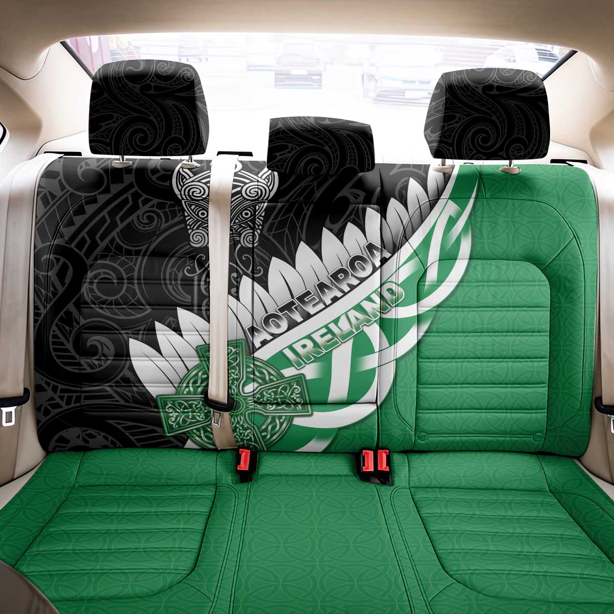 New Zealand And Ireland Rugby Back Car Seat Cover Silver Fern With Celtic Cross LT05 - Polynesian Pride
